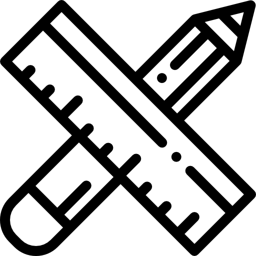 Piktogram ze skrzyżowanym ołówkiem i linijką.