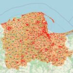 Mapa przedstawiająca granice obwodów łowieckich w województwie pomorskim.